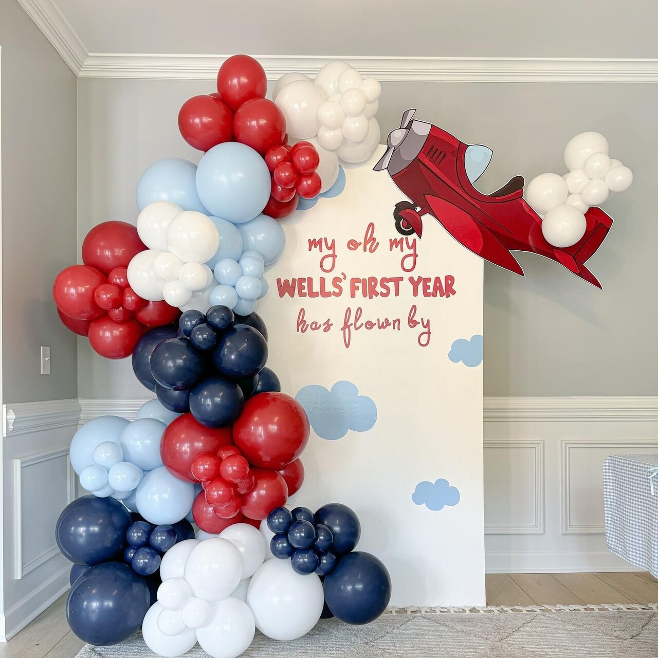 Airplane Balloon Garland Arch Kit 147pcs Navy Blue Red and Blue white Balloons